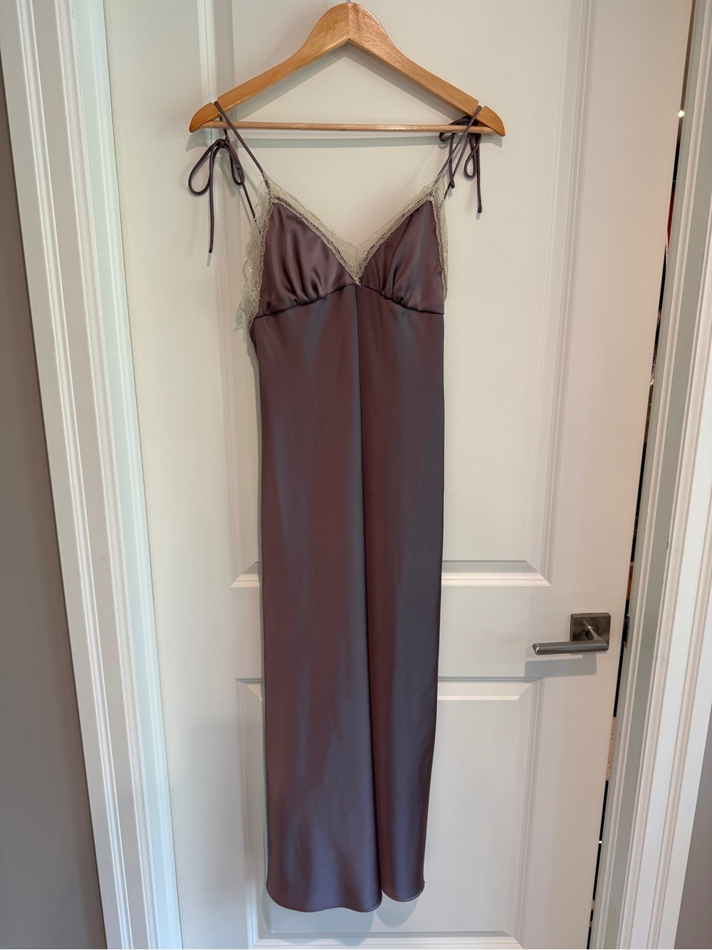 NWT Zara Purple Satin Slip Maxi Dress with Cream Lace Trim